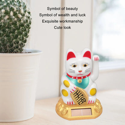 Chinese Lucky Cat Decoration Waving Arm Solar Light Induction Statue Figurine For Home Car Ornaments Golden Cat Decoration Cat