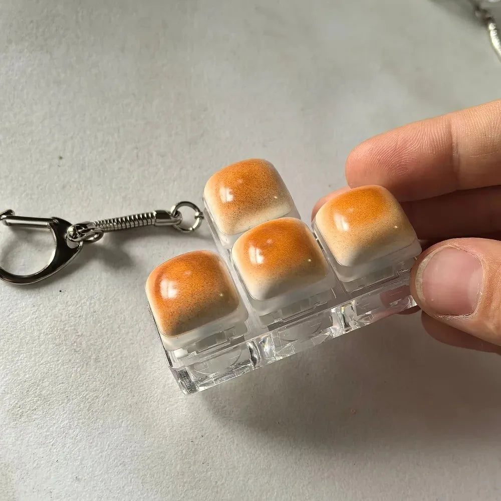 Bread Keycap Stress Relief Clicker Fingertip Toy Keychain Mechanical Keyboard Style Keyring Pendant Creative Gift Desk Toy 1PC