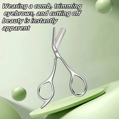 Professional Stainless Steel Eyebrow Scissors with Comb Teeth and Tweezers-Style Tip Heavy-Duty Sharp Blades Serrated Edge