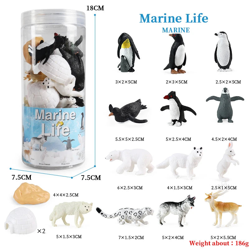 Oenux Miniature Animals Set Wild Sealife Farm Dinosaur Brinquedo Figurine Model Action Figures Zoo Cute Education Kids Toy Gift