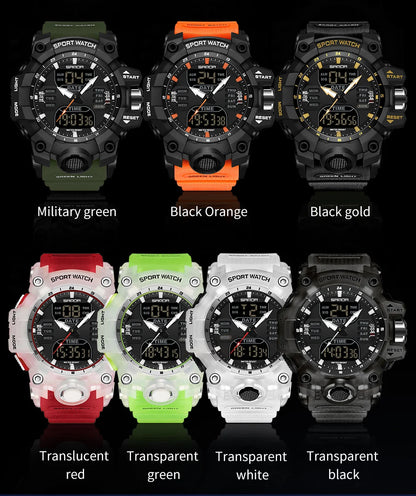 SANDA Outdoor Sports Military Mens Watch LED Digital Electron Quartz Male Wristwatch Dual Display Clock Men Relogio Masculino