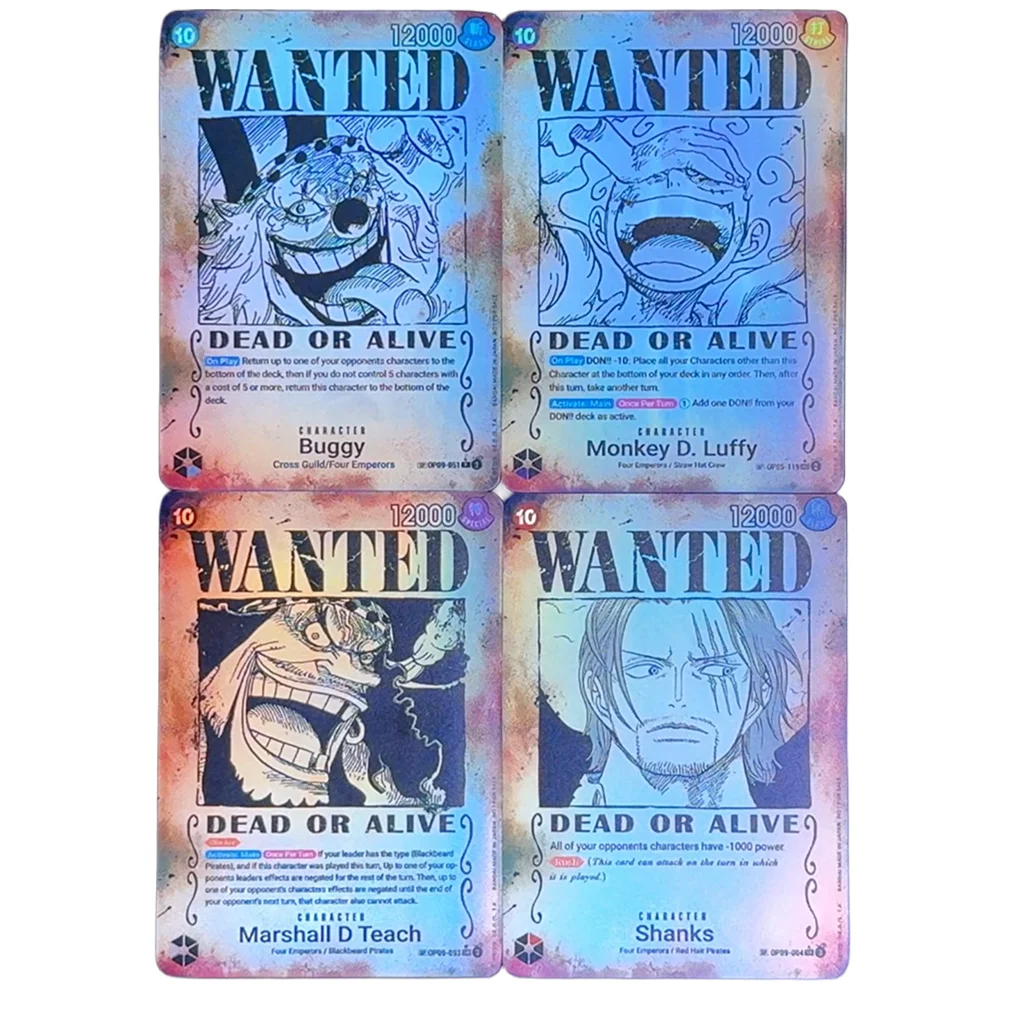 One Piece TCG OPCG English Character card 4 Emperors Wanted Poster Luffy Shanks Teach Buggy Textured Foil Card