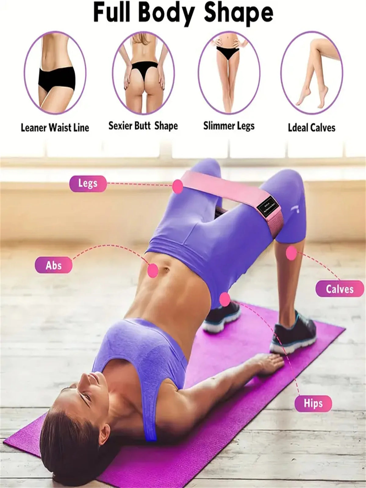 Pilates Yoga Elastic Resistance Bands, Exercise Stretch Flex Band For Booty Legs Workout