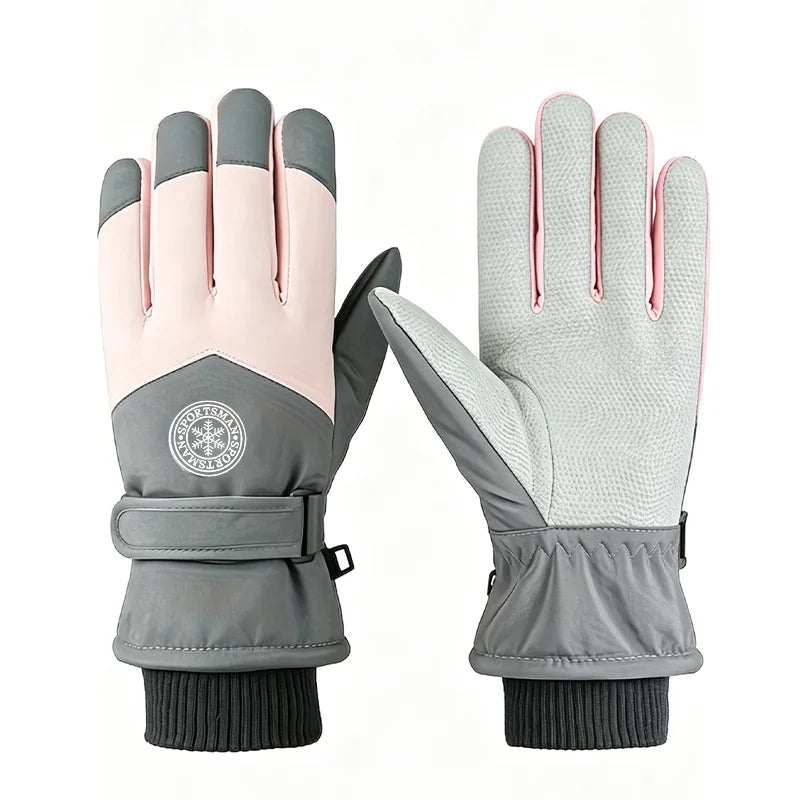 Winter Unisex Snowboard Ski Gloves PU Leather Non-slip Touch Screen Waterproof Motorcycle Cycling Fleece Warm Snow Gloves