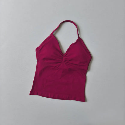 NO LOGO Women's Longline Strappy Backless Gym Top Scrunch Workout Open Back Bra Tank Top for Running Yoga Shirt