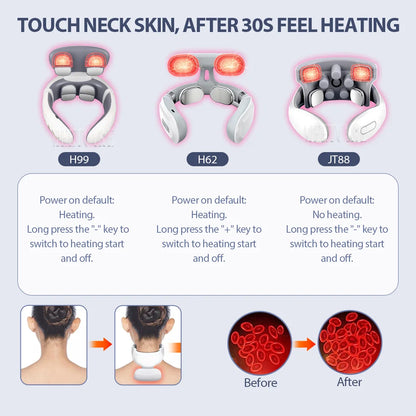 Smart Back Neck Massager with Heating TENS Pulse Cervical Muscle Massage Wireless Shoulder Health Care Device