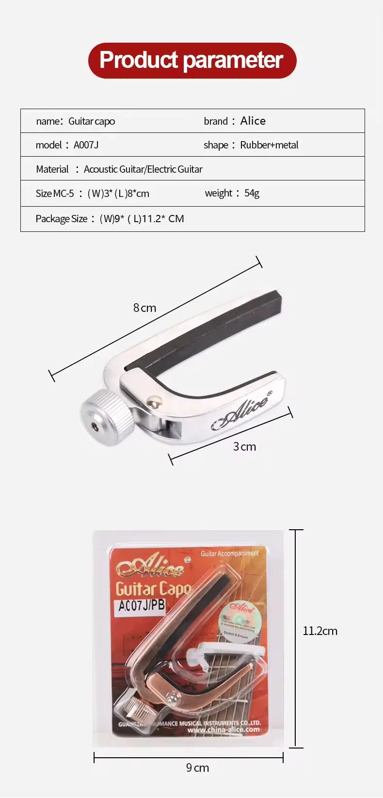 Alice Guitar Capo Adjustable Roller Metal Perfect Quick Change Tune for Electric Acoustic Guitar, Bass, Violin, and Ukulele