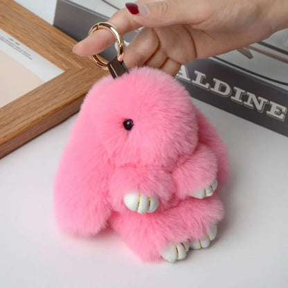 Fluffy Bunny Keychain - Plush Play Dead Rabbit Doll with Bow, Cute Animal Keychain Toy for Kids Girls, Soft Furry Gift