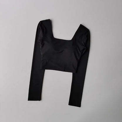 Autumn Slimming Long Sleeved Yoga Top Crossed Back with Fixed Chest Pads for Sports Running Fitness Tight Fitting Shirt