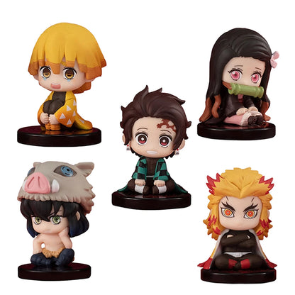 5-15pcs Q Version Demon Slayer Sitting Ghost Doll Tanjiro Nidouzi Inosuke Zenizu  Toy  Figural PVC Model Gift