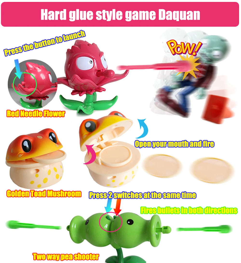 Funny Plants vs. Zombies 2 Hard Glue Peashooter Gatling Pea Shooter Sunflower Action Figure Model Dolls Shooting Toys Kids Gifts