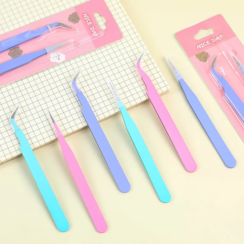 1 pair of tweezers set, single elbow tweezers, hand account stickers, picking tool, multifunctional color clip