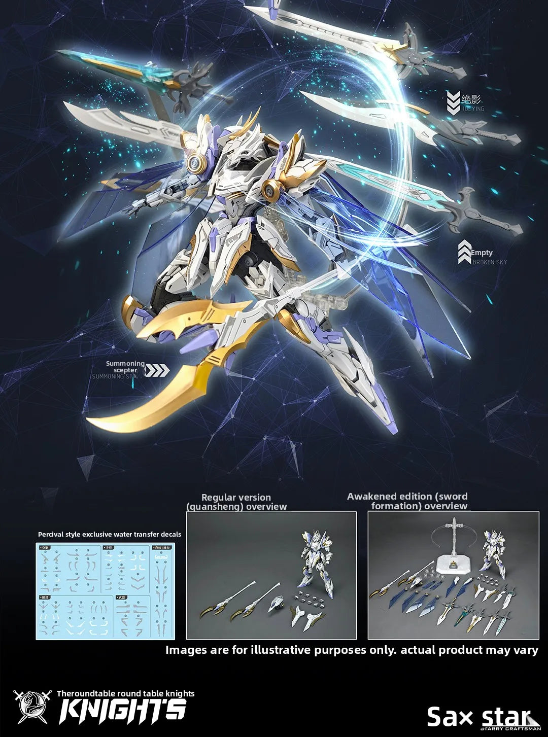 SNAA Knights of The Round Table Percival Tristan Achilles Lancelot Model Kit Collectible Action Figure with Dual Armor Modes