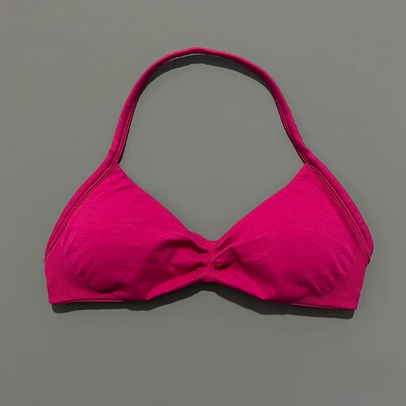 HISTELLO Strappy Bra Women Seamless Gym Underwear High Support Halter Sexy Sports Pilates Clothing Push-up Yoga Workout Tank Top