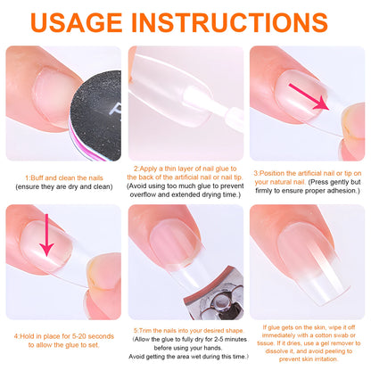 Twoing Waterproof Liquid Nail Adhesive,Long-Lasting & Fast-Drying, Formaldehyde-Free, Compatible with Acrylic Nails Fake Nails
