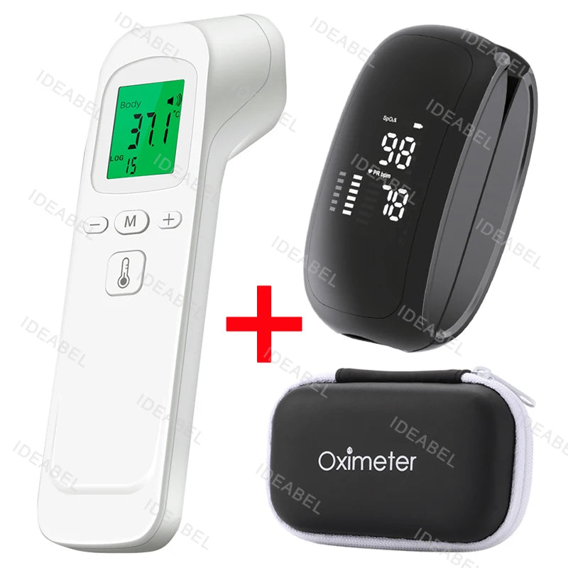 Medcial Forehead Thermometer Fingertip Pulse Oximeter Monitor Blood Oxygen Saturation Meter Pulse Oximeter USB Rechargeale