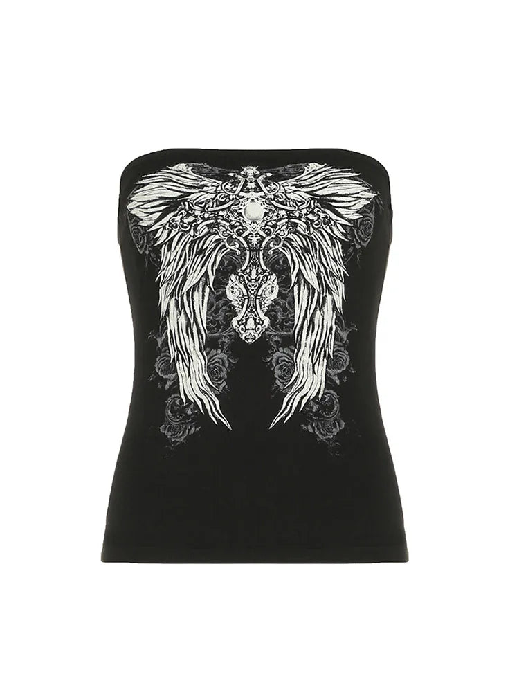 Graphic-Print Strapless Crop Top