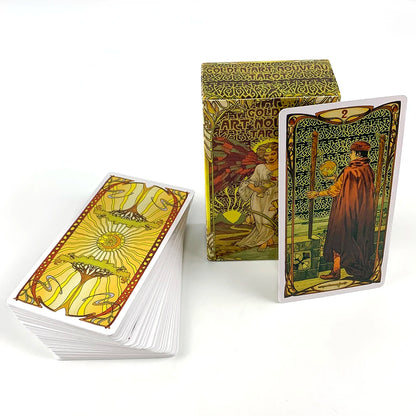 Golden Art Nouveau Tarot Deck 78 Cards Classic Occult Divination Tarot Cards For Beginners,Party Play Games For Family