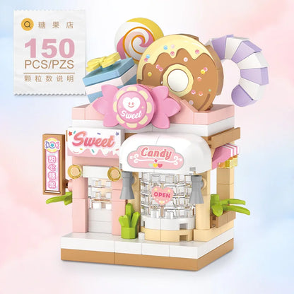 NEW Panda Pet Coffee Ice Cream Flower Shop Store Street View Food House Building Blocks Kit Girls Bricks Model Kids Toy Children