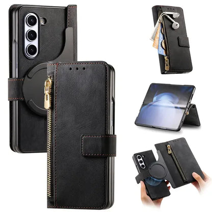 2 in 1 Magnetic Zipper Cards Solt Wallet Leather Case For Samsung Galaxy Z Fold 8 ultra 7 6 5  Wireless Charging Bag Purse Cover