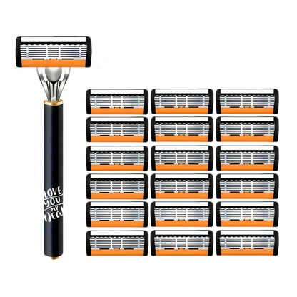 6 Blade Manual Razor for Men, Portable Travel Shaver for Face Beard & Body Hair Removal, Disposable Razors with Non-slip Grip
