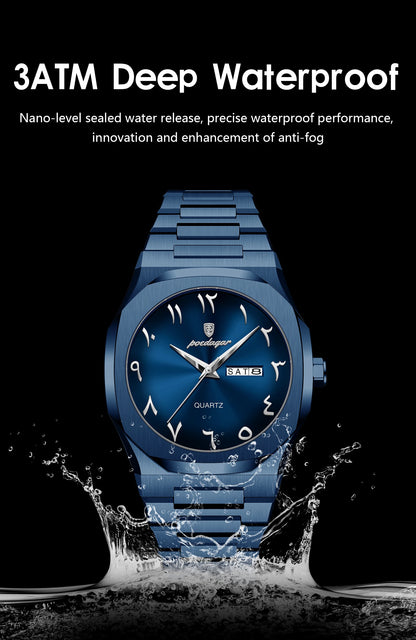 POEDAGAR Luxury Fashion Men's Clock Waterproof Week Date Male Watch Quartz Stainless Steel Business Watches For Man Reloj Hombre
