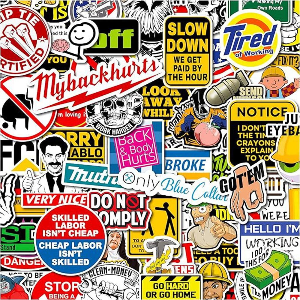 170PCS Hard Hat Theme Sign Cool Sticker Construction Workers Helmet Motorcycle Car Tools Laptop Bicycle Gift Funny Stickers
