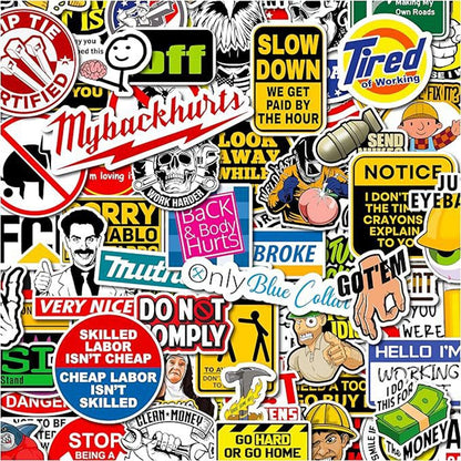 170PCS Hard Hat Theme Sign Cool Sticker Construction Workers Helmet Motorcycle Car Tools Laptop Bicycle Gift Funny Stickers