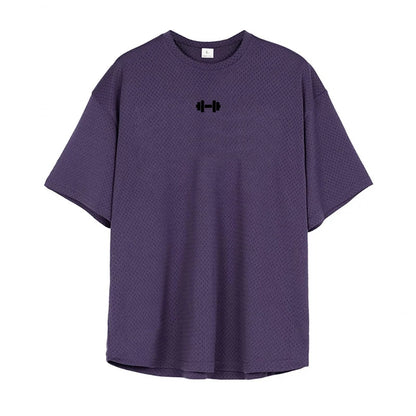 Oversized Loose Short Sleeve Quick Dry Shirt Gym Bodybuilding Breathable Cool Mesh Clothing Mens Fitness Workout Muscle T-shirts