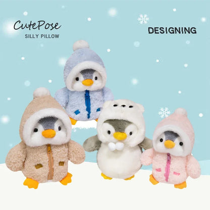 New Cute Penguin Plush Toy Baby Comforting Sleep Doll Fluffy Penguin Wearing Clothes Hats Stuffed Animal Pillow Birthday Gifts