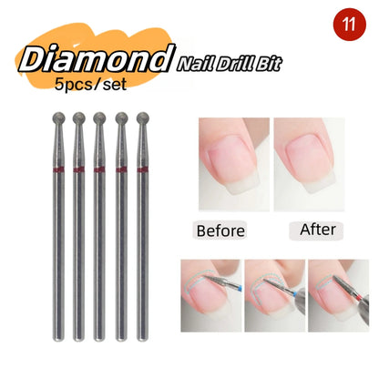 5PCS Diamond Nail Drill Bit Set of Milling Cutters for Manicure Diamond Bit Cuticle Remove Nail Bits for Electric Drill Machine