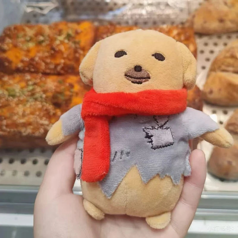 Kawaii Mini Stray Patch Puppy Plush Pendant Cotton Stuffed Red Scarf Puppy Toys Funny Keychain Bags Decor