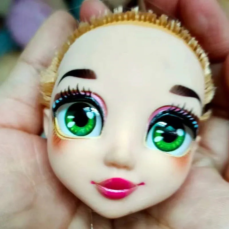 Quality Doll Heads Sparkly Alive Glasses Eyes No Hair Doll Parts White Purple Gold Hair Blue Black Skin Doll Accessories