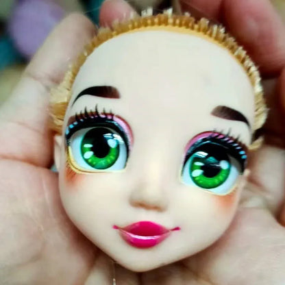 Quality Doll Heads Sparkly Alive Glasses Eyes No Hair Doll Parts White Purple Gold Hair Blue Black Skin Doll Accessories