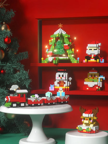 Knew Built Christmas Micro Mini Building Blocks Toys - Santa Claus, Christmas Tree, Reindeer, Snowman Elements - Perfect Gifts