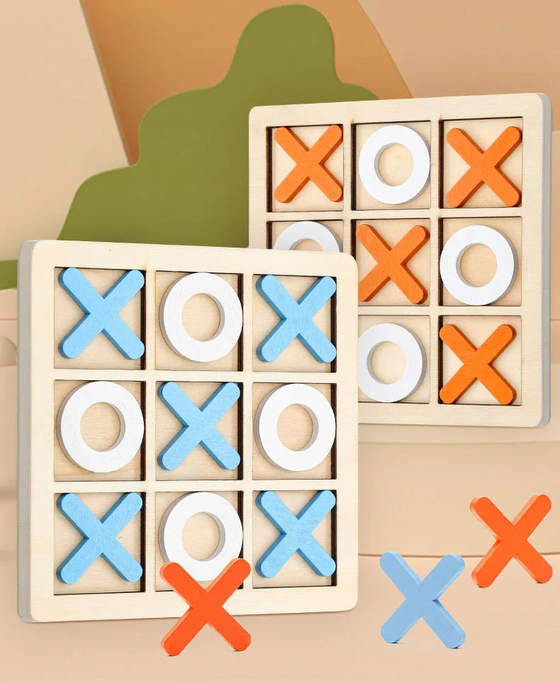 Montessori Chess Play Jigsaw Toy Game Wooden XO Tic Tac Toe Game Interaction Puzzles Training Brain Learning Early Education Toy