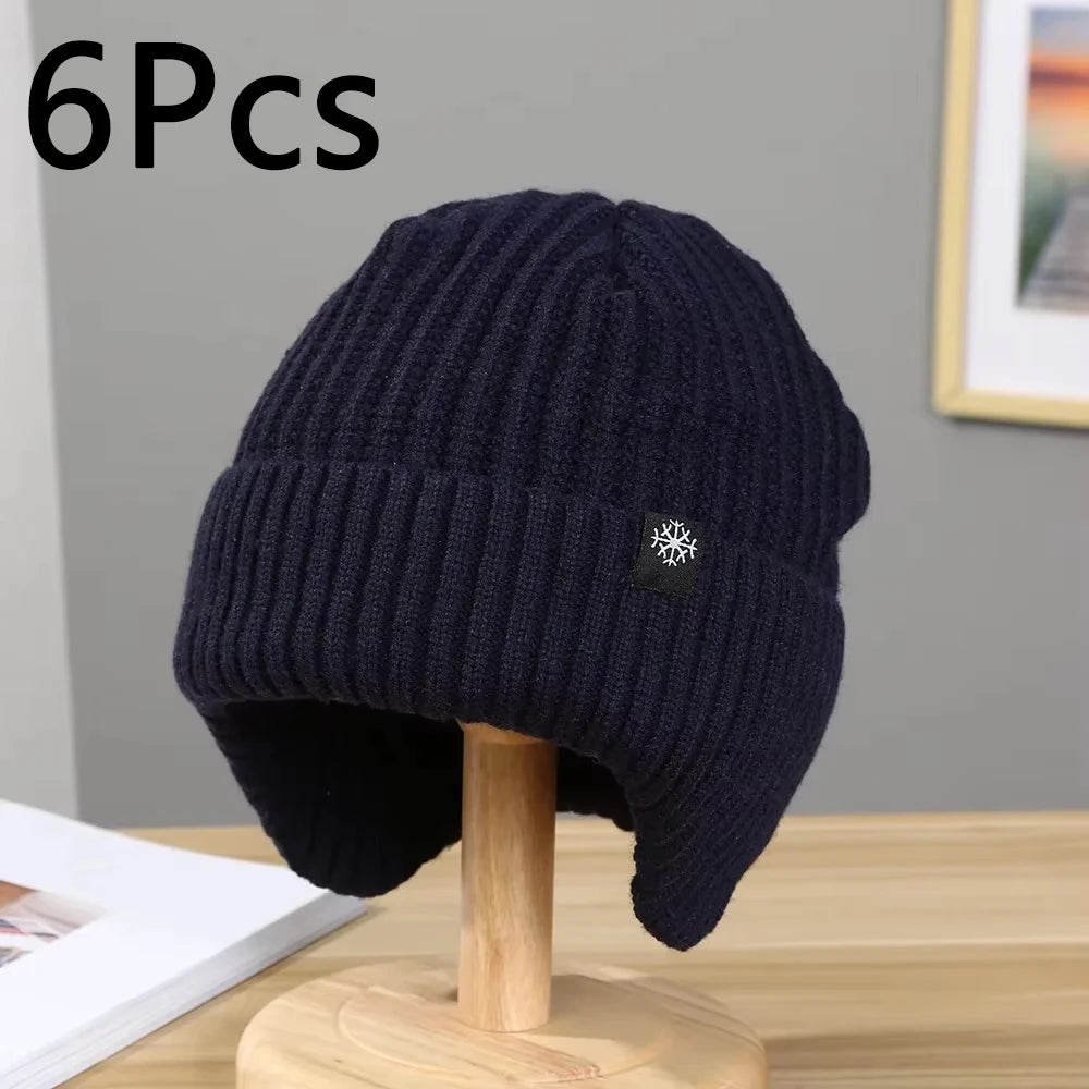 Men Winter Knitted Hat Plush Warmth Peaked Cap Outdoor Earmuff Casual Fashion Faux Fur Lined Hooded Hats Cycling Ear Protection