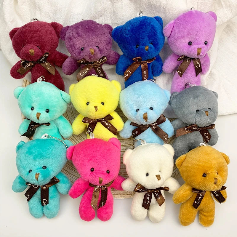 30pcs New 21Color Mini Bear Plush Doll Keychain 12cm Cute Colorful Bear Animal Stuffed Toys For Girl Bag Pendant Children Gifts