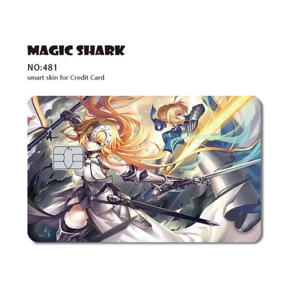Magic Shark Cartoon Rabbit Warrior Flower Anime Chocolate PVC Sticker Film Skin Cover for Debit Credit Card