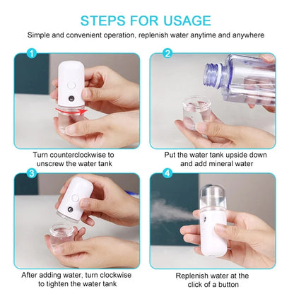 Portable Nano Mist Facial Steamer, USB Rechargeable Moisturizing Sprayer & Humidifier for Deep Hydration, Home Travel Skin Care