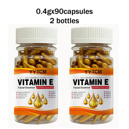 Vitamin E Deep Moisturizing Capsule Essence, Hydrates and Smooths Skin, Contains Plant-Based Squalane, Vitamin C, Deep Hydration and Skin Brightening Essence (0.4Gx90 Capsules)/Bottle-1 Bottle