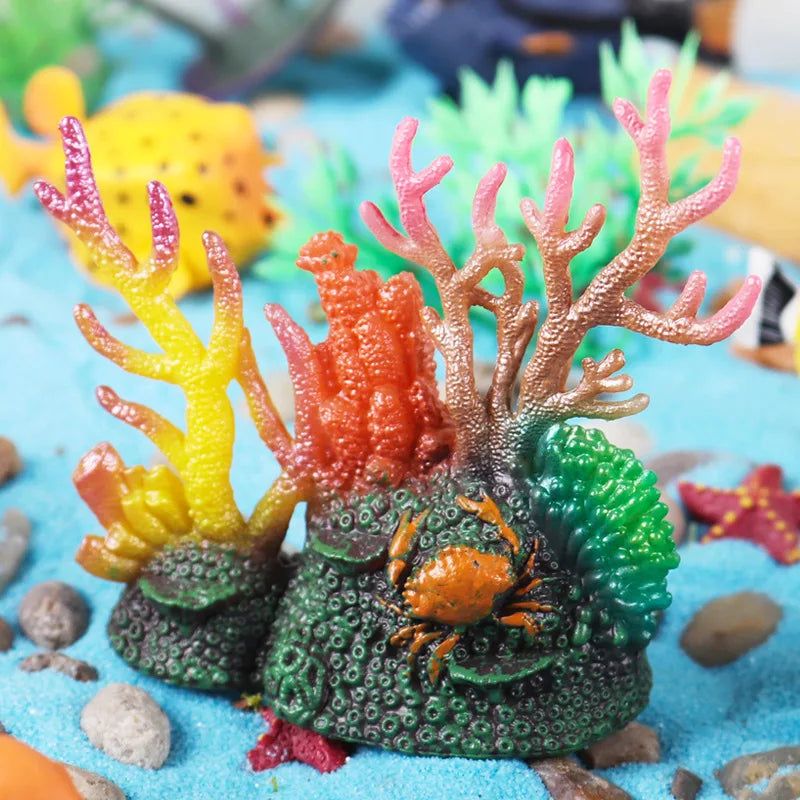 Oenux Ocean Animals Model Jellyfish Starfish Sea Anemone Coral Action Figures Aquarium PVC Miniature Educational Kids Toy Gift