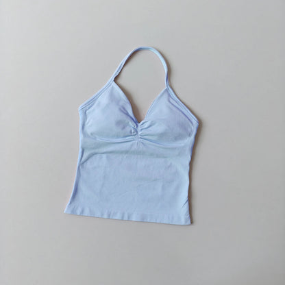 NO LOGO Women's Longline Strappy Backless Gym Top Scrunch Workout Open Back Bra Tank Top for Running Yoga Shirt