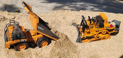 4WD Remote Control Excavator 4x4 Alloy Dump Truck Bulldozer Radio Model RC Car Construction Vehicle Toy Children Kids Gifts