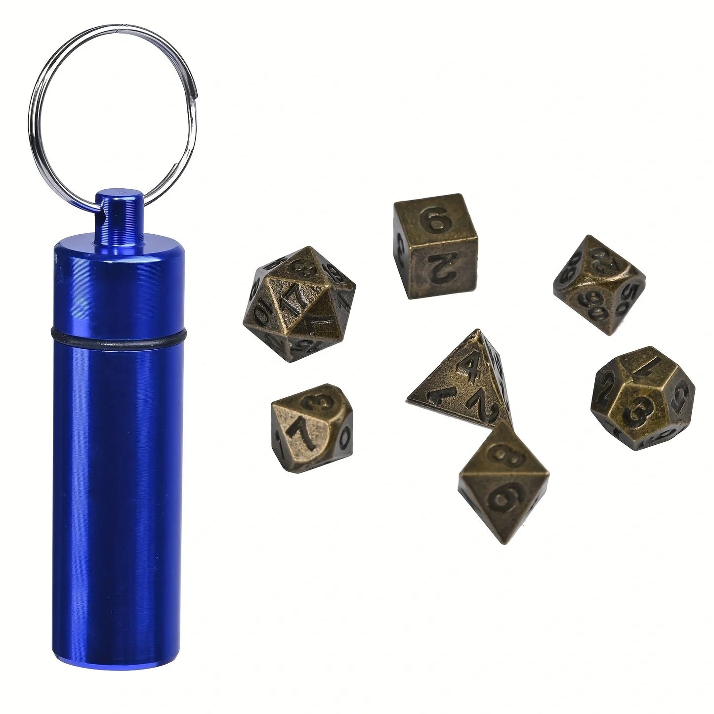 7pcs DND  Mini Antique Iron Dice Set, Bronze Polyhedral Metal Game Dice Set, Tiny Portable Dice For Game Player