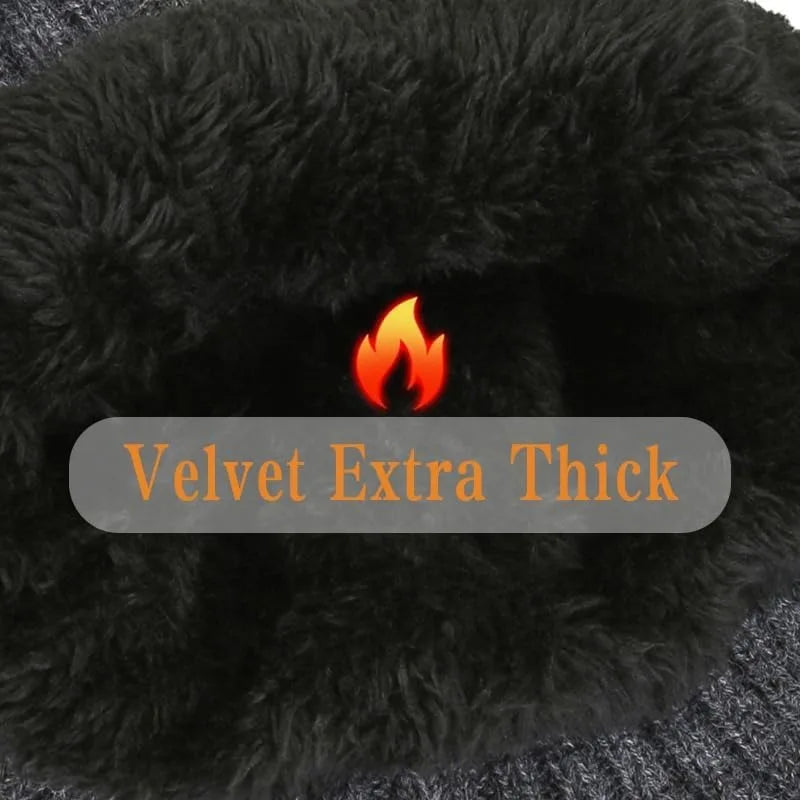 Men Winter Knitted Hat Plush Warmth Peaked Cap Outdoor Earmuff Casual Fashion Faux Fur Lined Hooded Hats Cycling Ear Protection