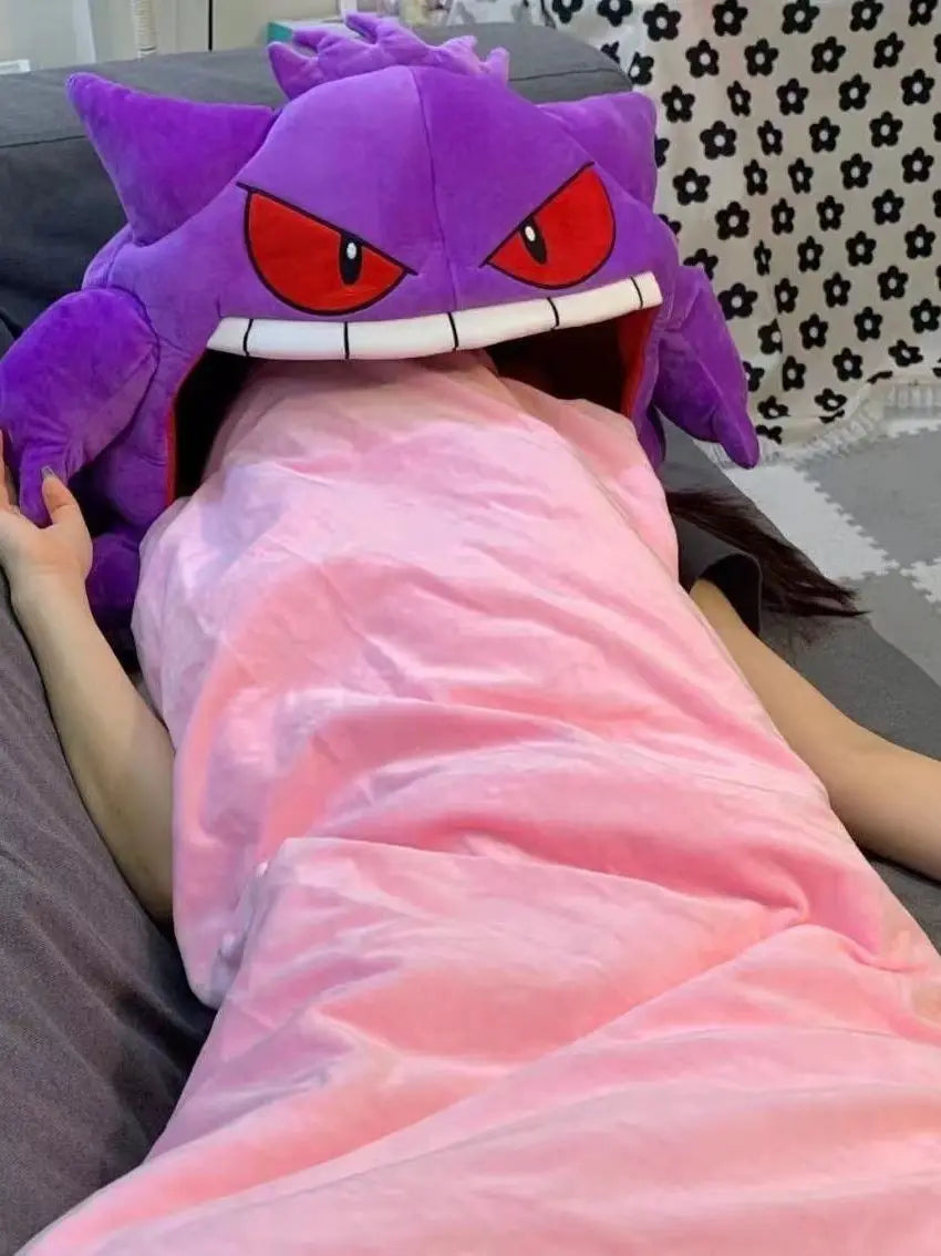 Pokemon Gengar Cartoon Anime Kawaii Elf Sleep Pillow Dual Purpose Nap Blanket Toys Doll Super Soft Big Mouth Gifts