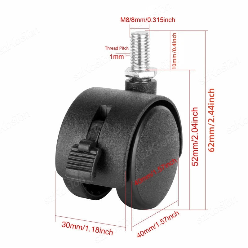 4 Pieces Universal Mute Caster M8 Wheel 1.5Inch Replacement Furniture Table Drawers Cabinets Swivel Rollers 360 Degree Wheels