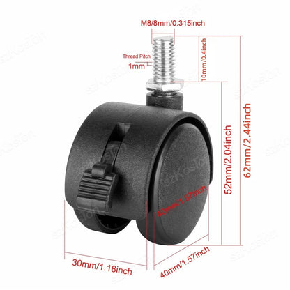 4 Pieces Universal Mute Caster M8 Wheel 1.5Inch Replacement Furniture Table Drawers Cabinets Swivel Rollers 360 Degree Wheels