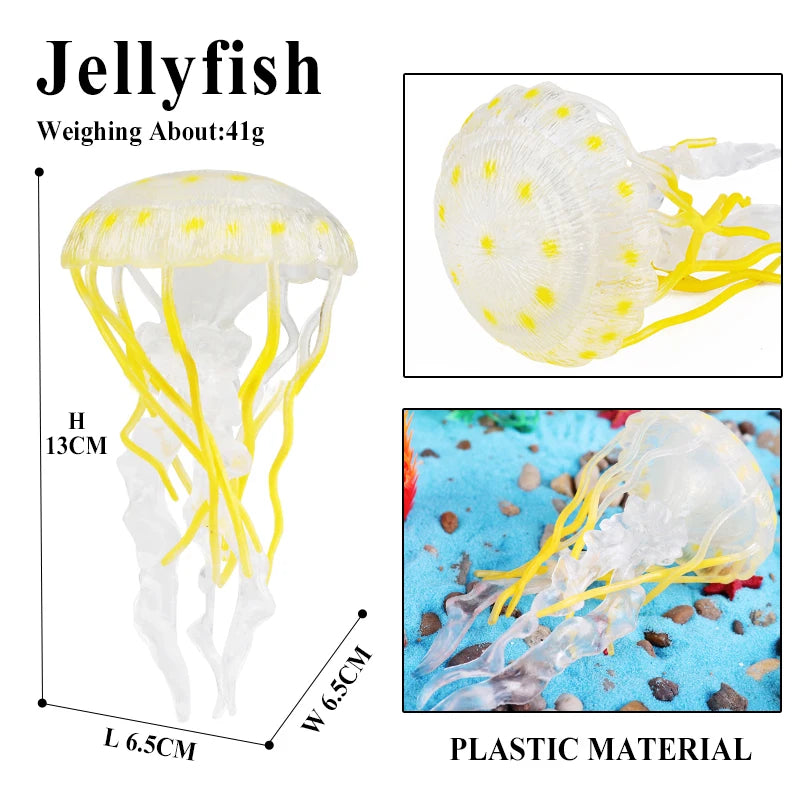 Oenux Ocean Animals Model Jellyfish Starfish Sea Anemone Coral Action Figures Aquarium PVC Miniature Educational Kids Toy Gift